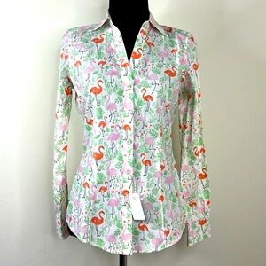 BROOKS BROTHERS Flamingo V-Neck Button Down Shirt 0P
